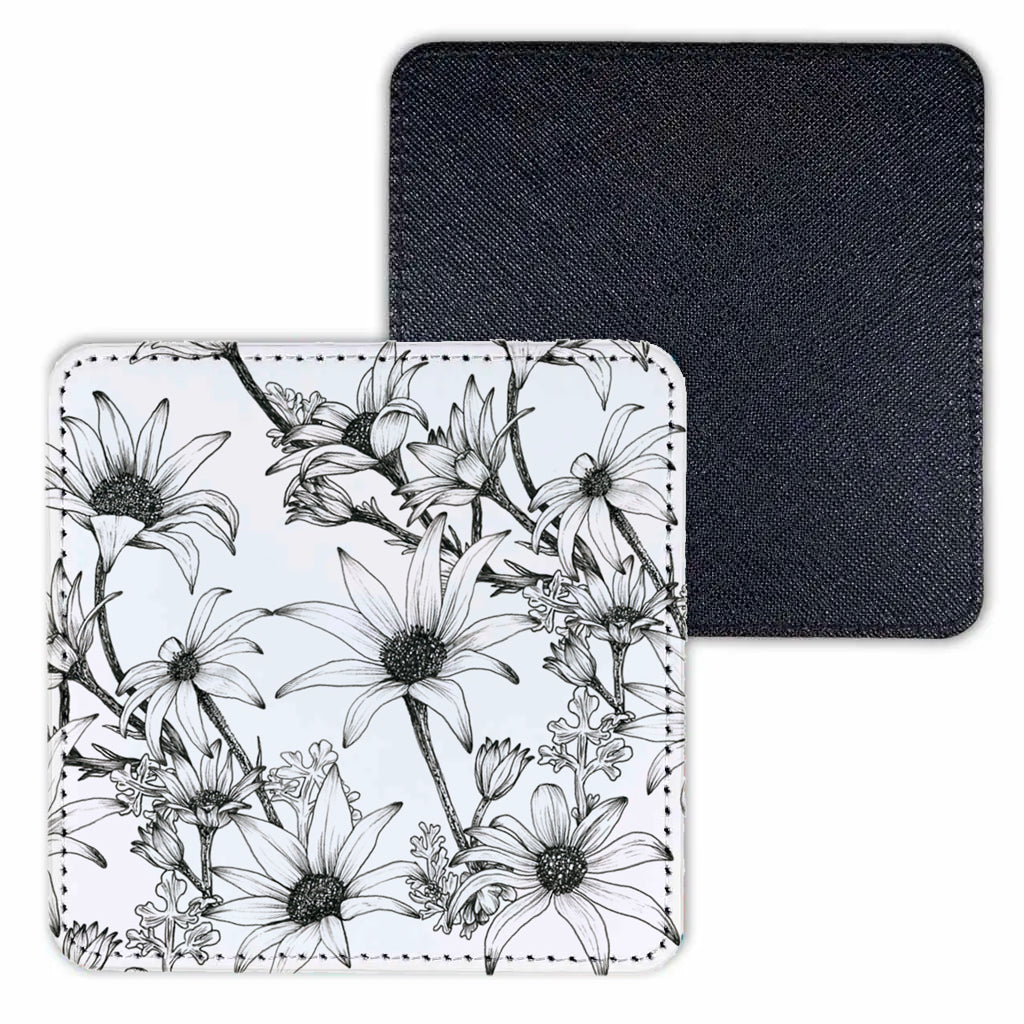 Leather Coasters (Square) Set of 4 | Flannel Flower design