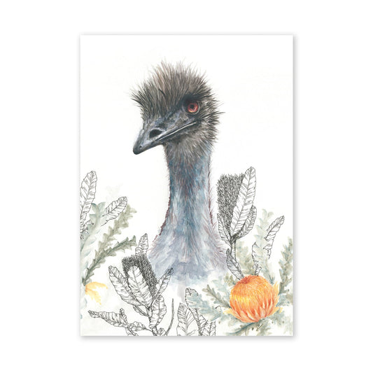 Emu Banksia Encounters | Native Inspirations Collection | Australian Wildlife | Limited Edition Fine Art Print - A3 (29.7 x 42cm)  Artwork Frianki