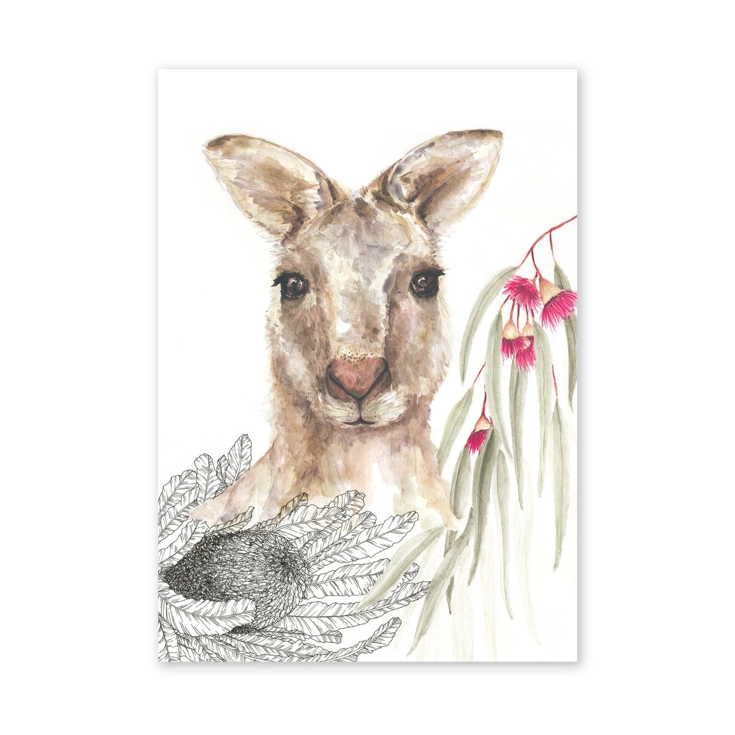 Kangaroo Blossoms | Native Inspirations Collection | Australian Wildlife | Limited Edition Fine Art Print - A3 (29.7 x 42cm) Artwork Frianki