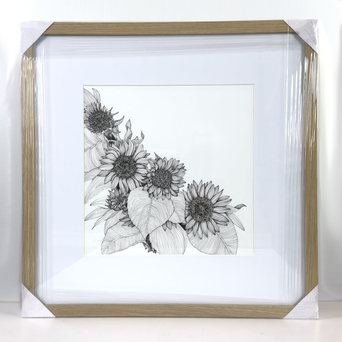 Sunflowers Oblique Framed | Original Artwork | Ink Line Art Artwork Frianki