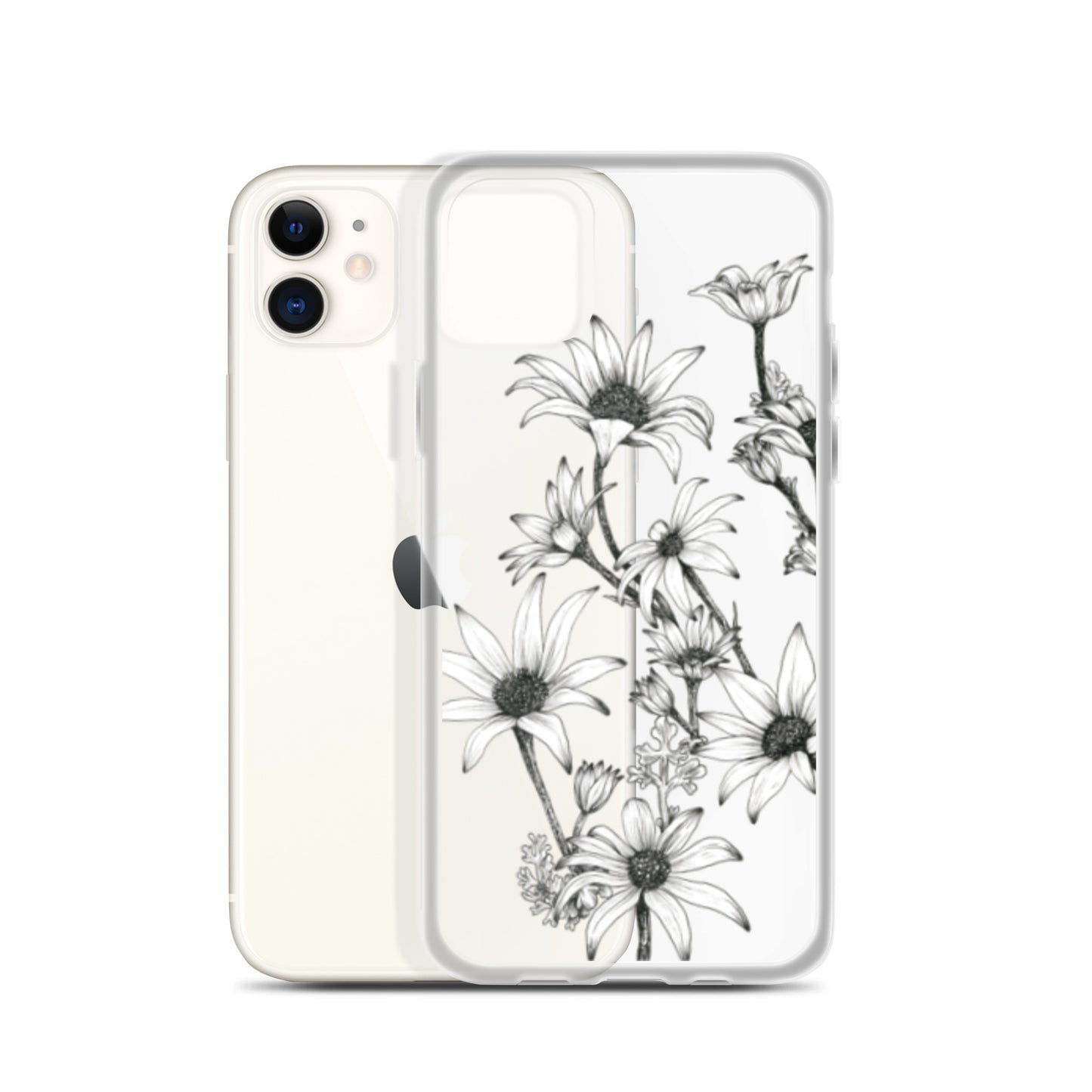 Clear Case for iPhone® X/11/12 Flannel Flower White