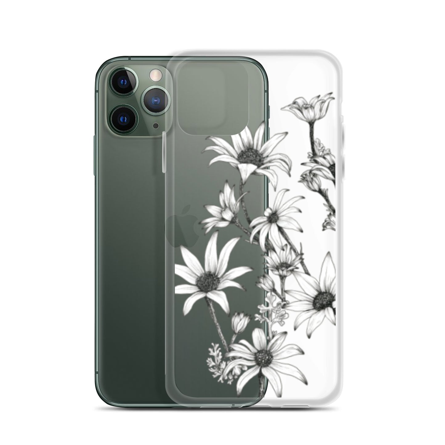 Clear Case for iPhone® X/11/12 Flannel Flower White