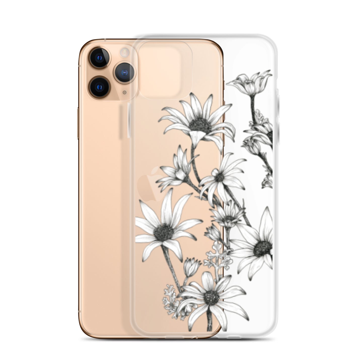 Clear Case for iPhone® X/11/12 Flannel Flower White