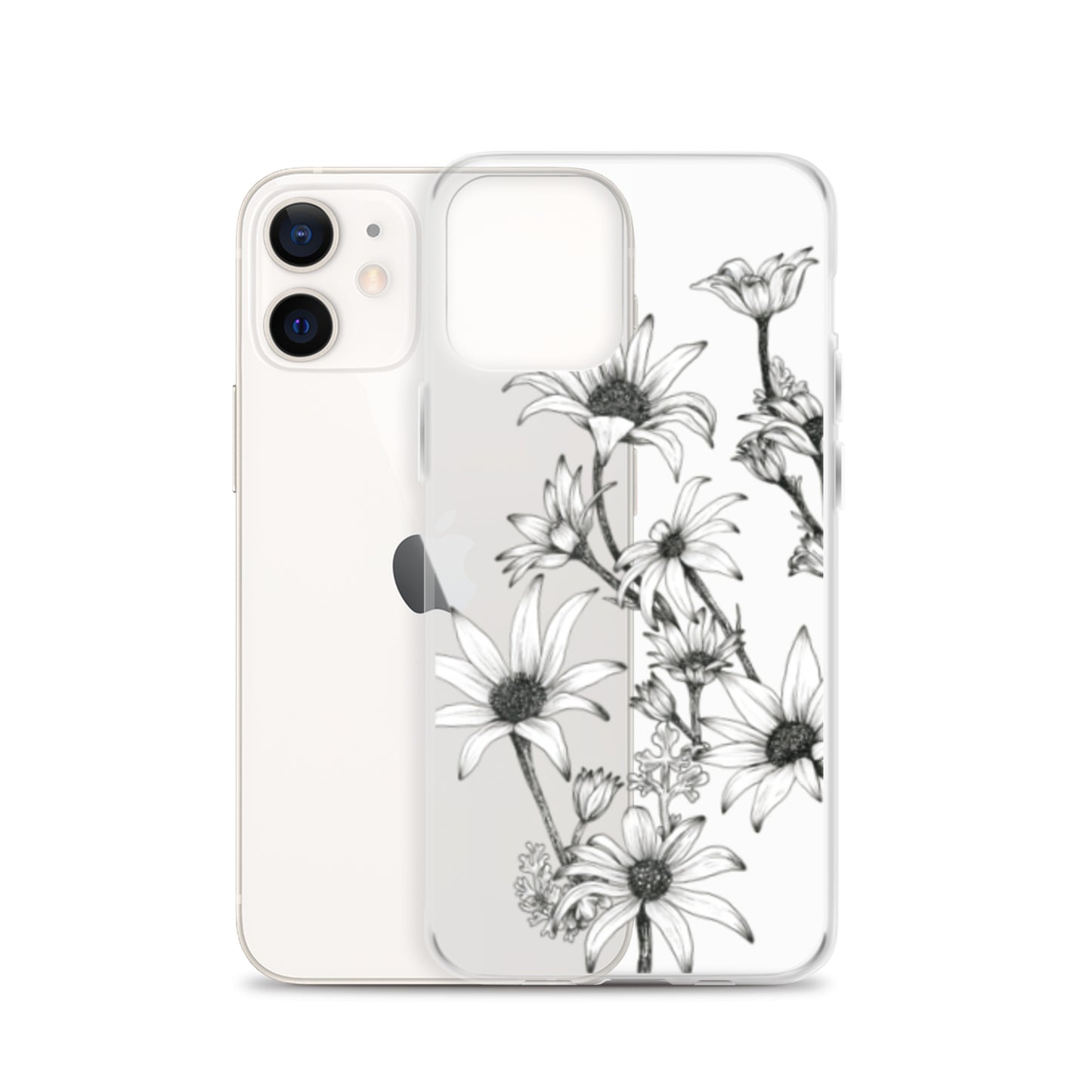 Clear Case for iPhone® X/11/12 Flannel Flower White