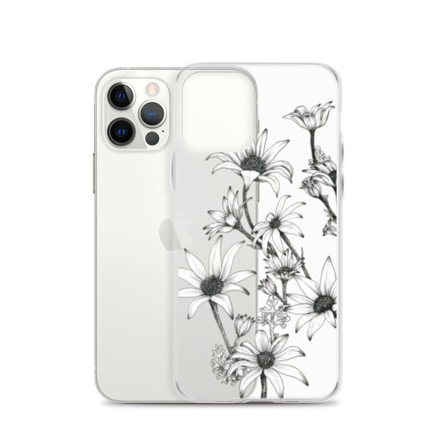Clear Case for iPhone® X/11/12 Flannel Flower White