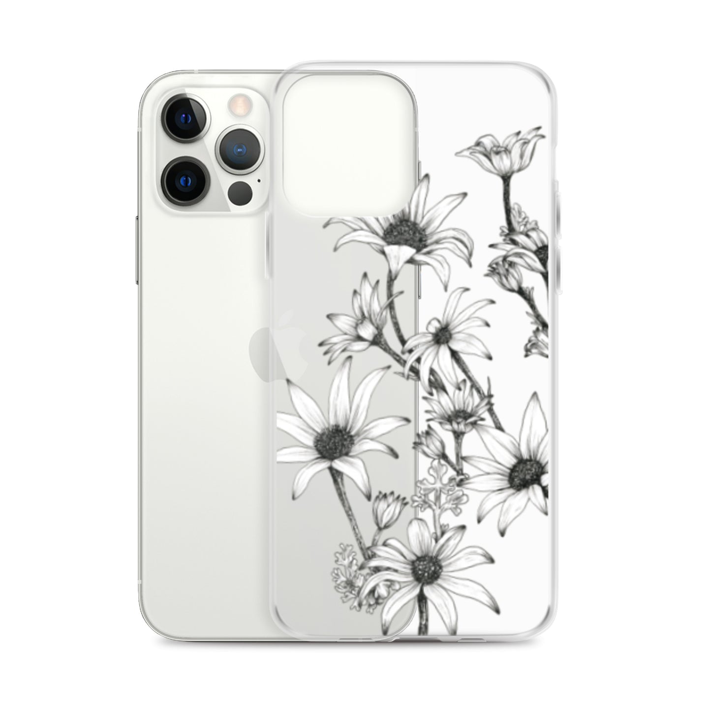 Clear Case for iPhone® X/11/12 Flannel Flower White