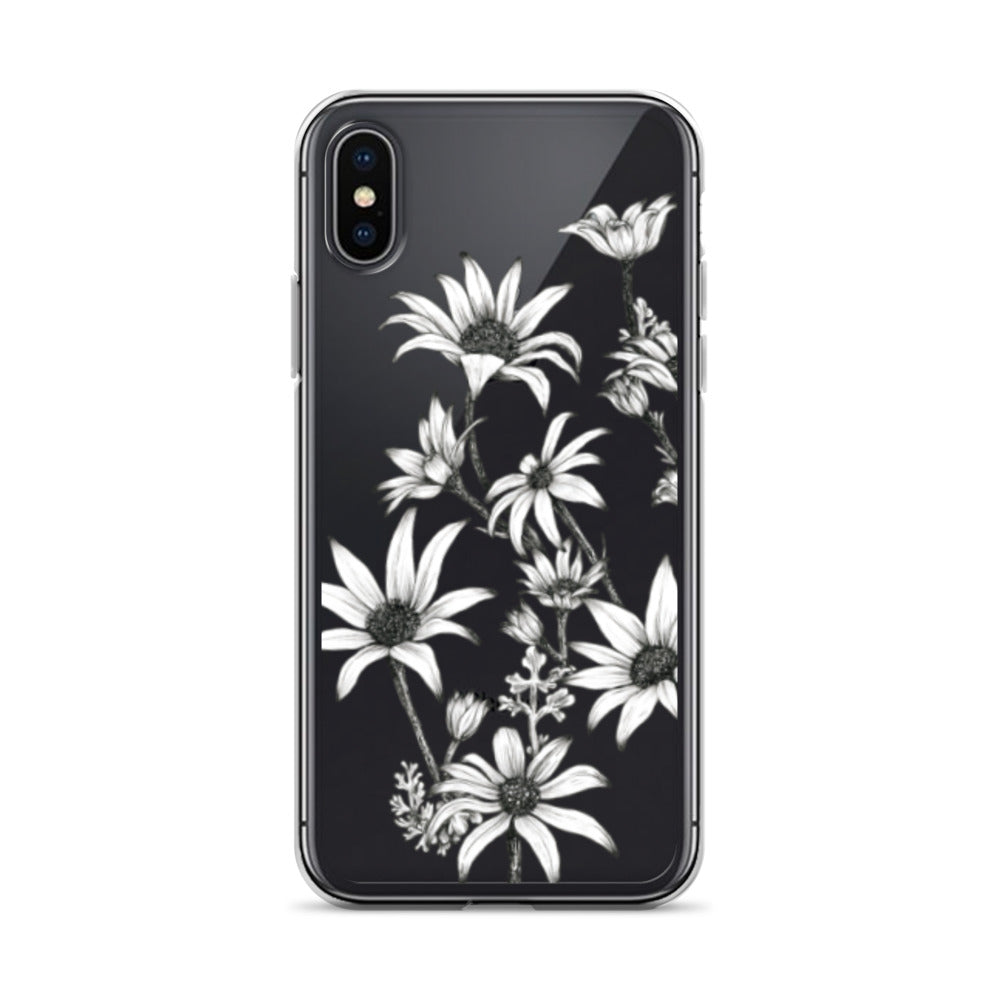 Clear Case for iPhone® X/11/12 Flannel Flower White