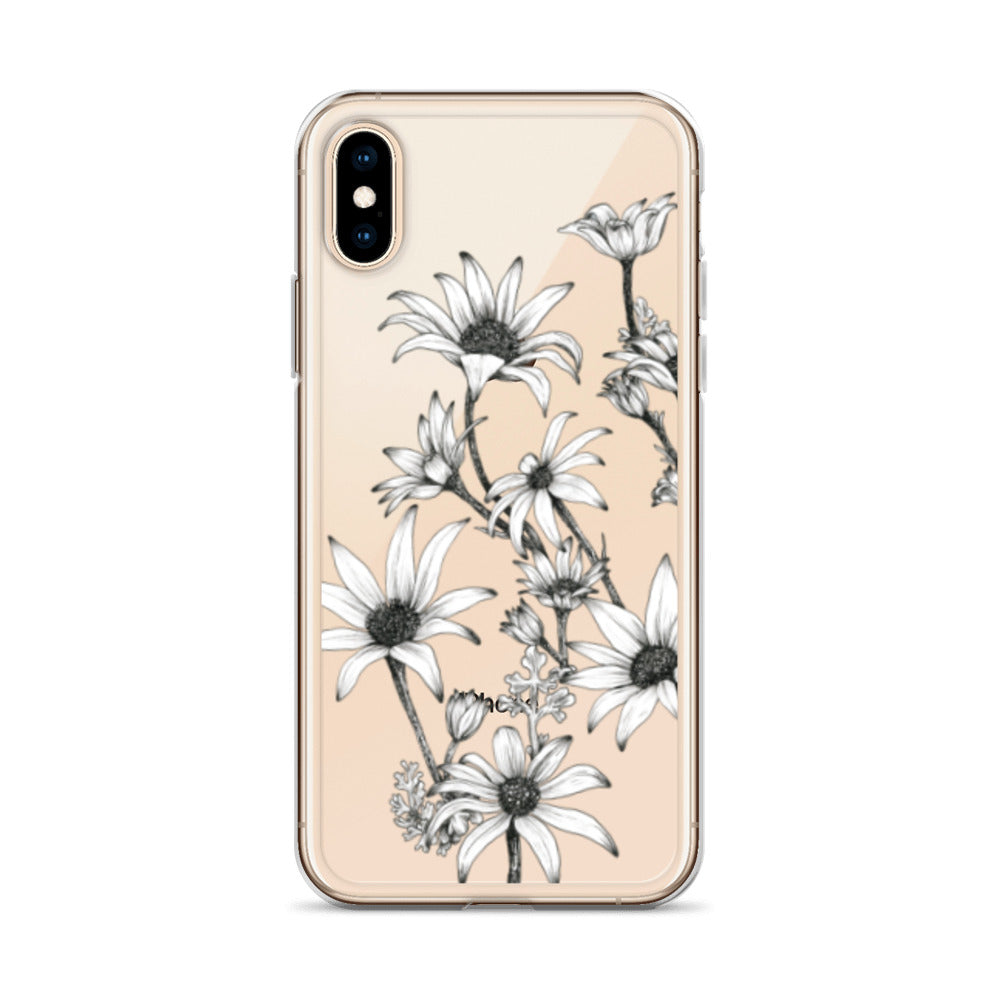 Clear Case for iPhone® X/11/12 Flannel Flower White