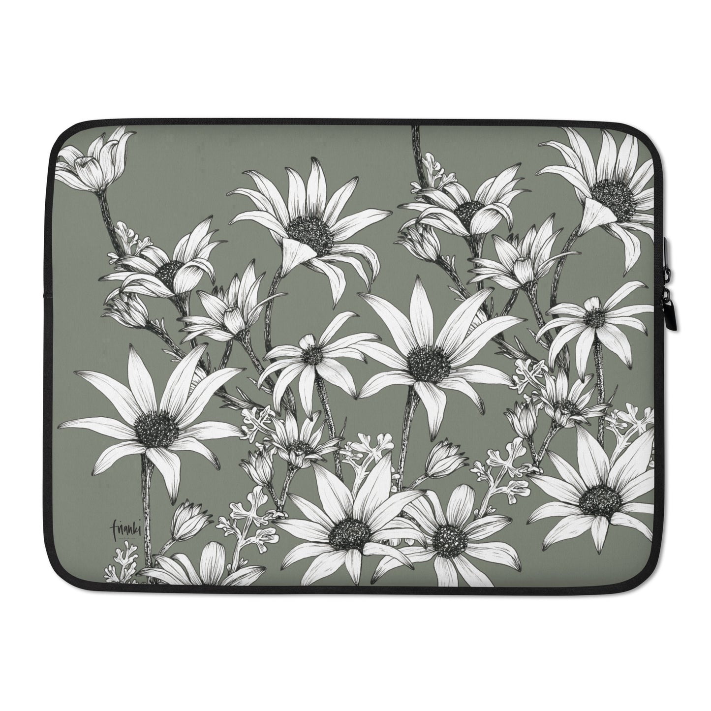 Laptop Sleeve Flannel Flowers Dark Sage