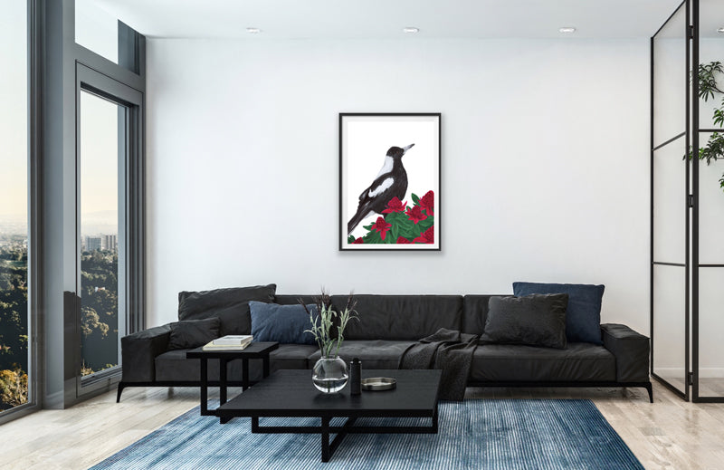 Maggie in the Waratahs | Australian Bird Art | Native Wildlife Art Print Artwork Frianki