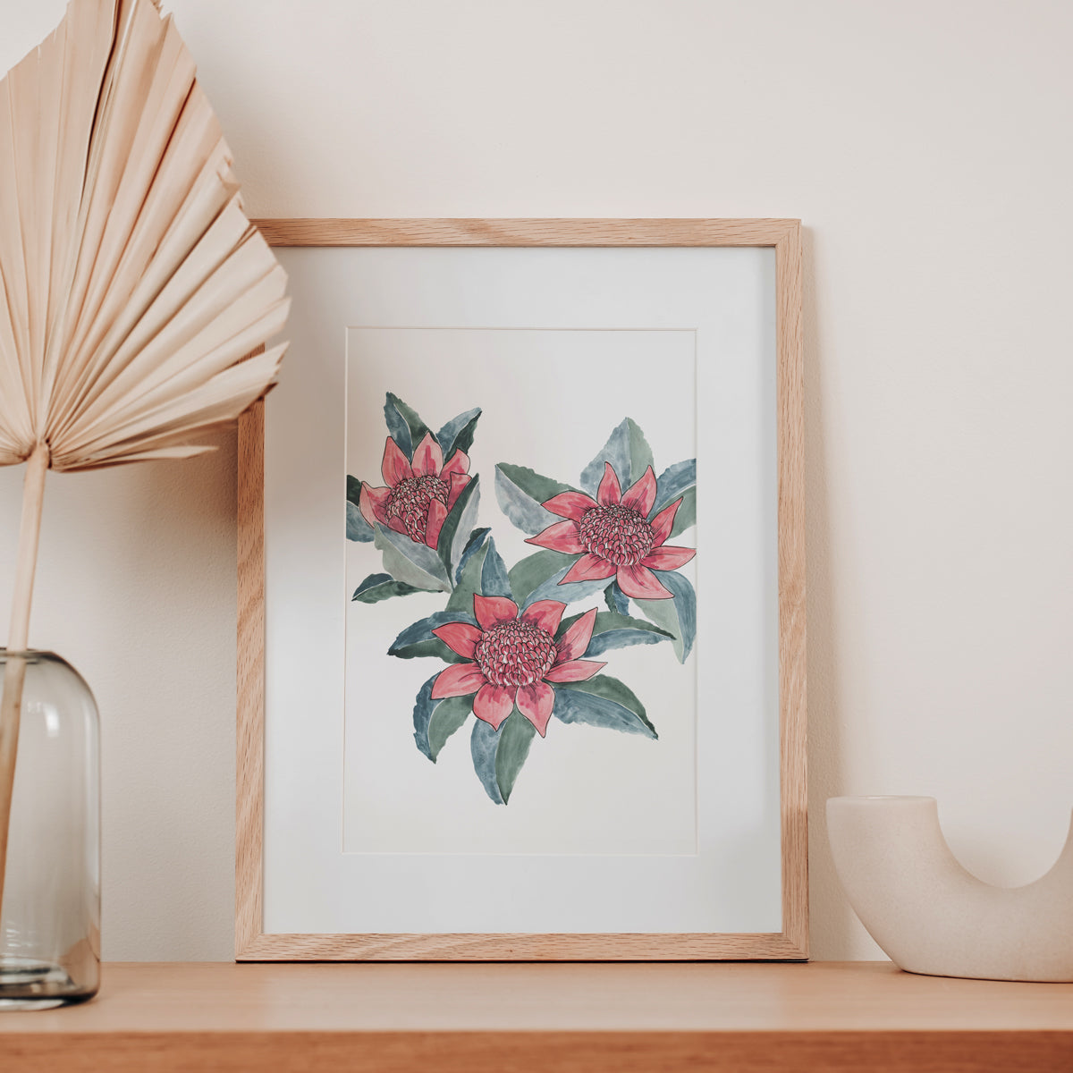Waratah | Spring Collection | Australian Fine Art Print | Watercolour Mixed Media Artwork Frianki