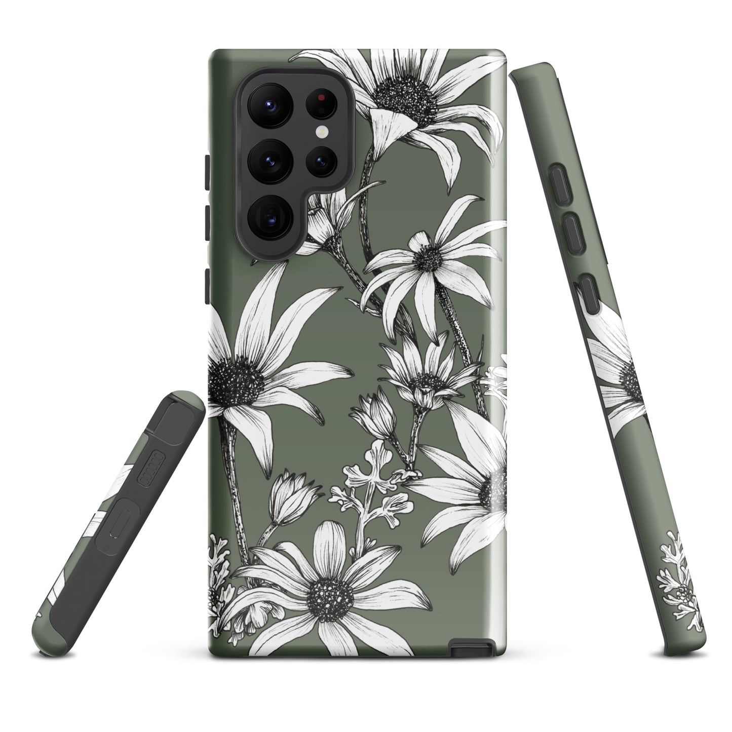 Tough case for Samsung® S10 - S24 Flannel Flower Dark Sage