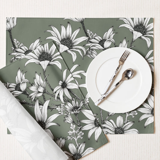Fabric Placemat Set | Flannel Flowers Design