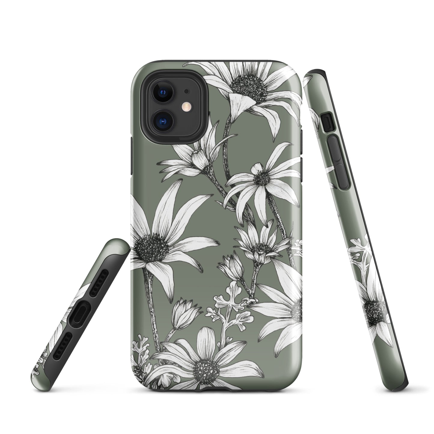 Tough Case for iPhone® 11/12/13/14/15 | Flannel Flower Dark Sage