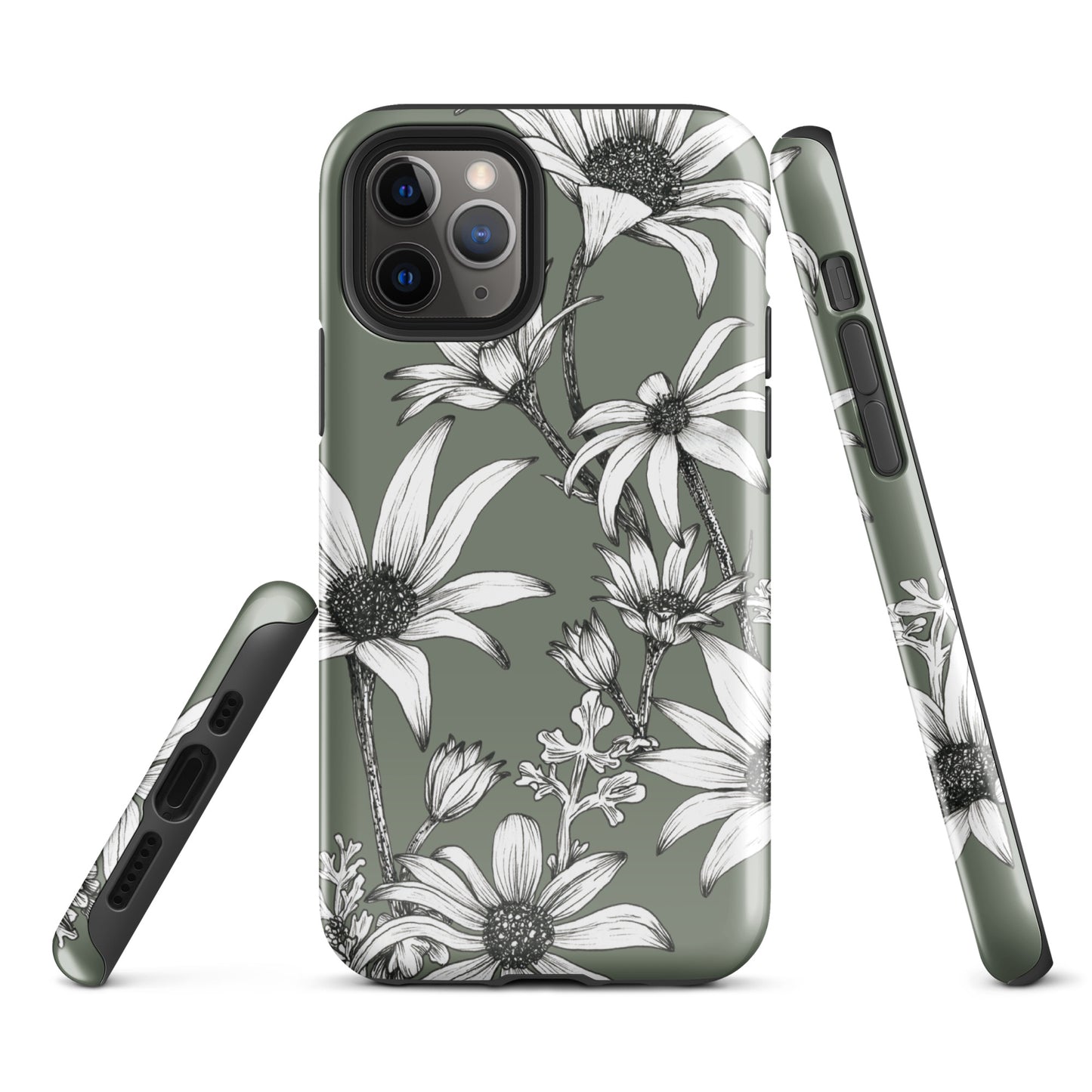 Tough Case for iPhone® 11/12/13/14/15 | Flannel Flower Dark Sage