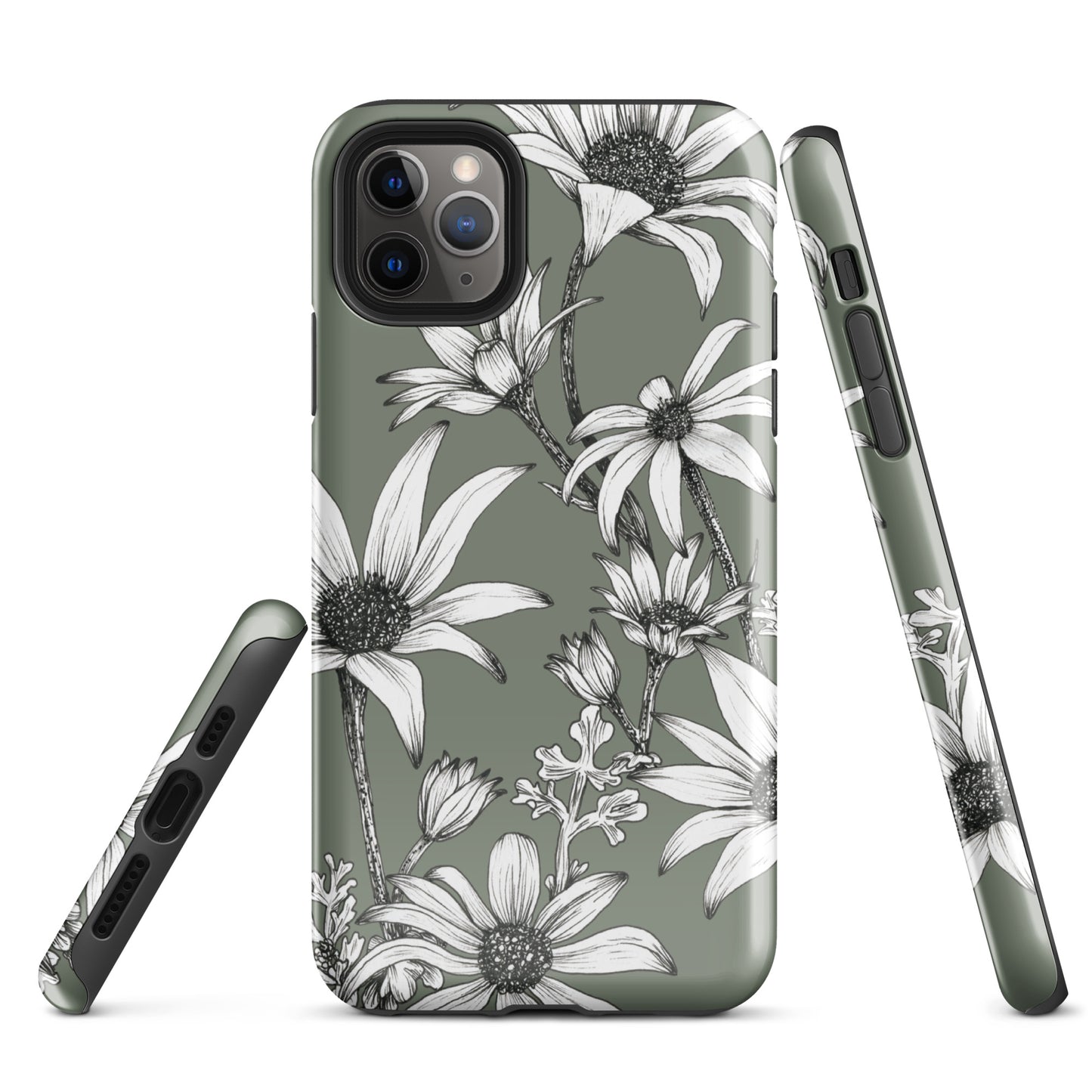 Tough Case for iPhone® 11/12/13/14/15 | Flannel Flower Dark Sage