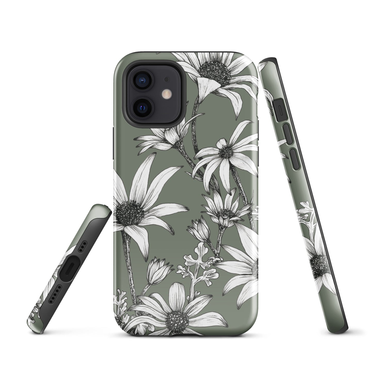 Tough Case for iPhone® 11/12/13/14/15 | Flannel Flower Dark Sage