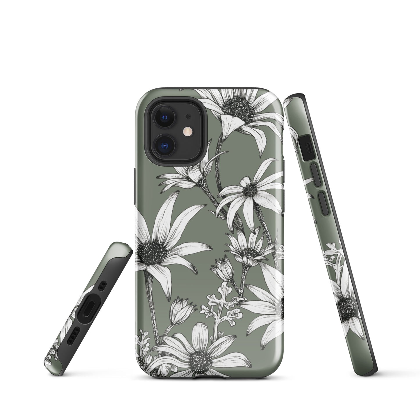 Tough Case for iPhone® 11/12/13/14/15 | Flannel Flower Dark Sage