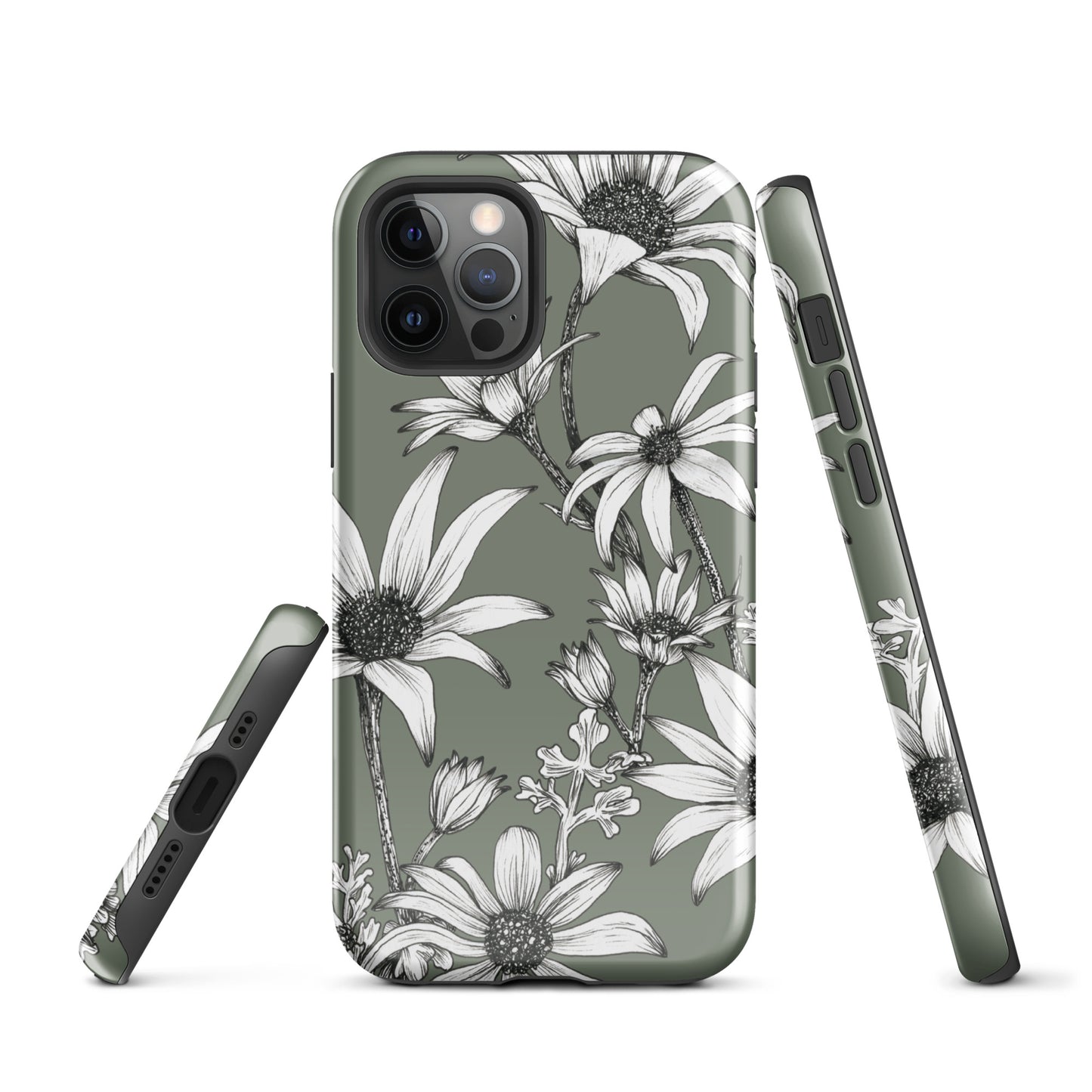 Tough Case for iPhone® 11/12/13/14/15 | Flannel Flower Dark Sage