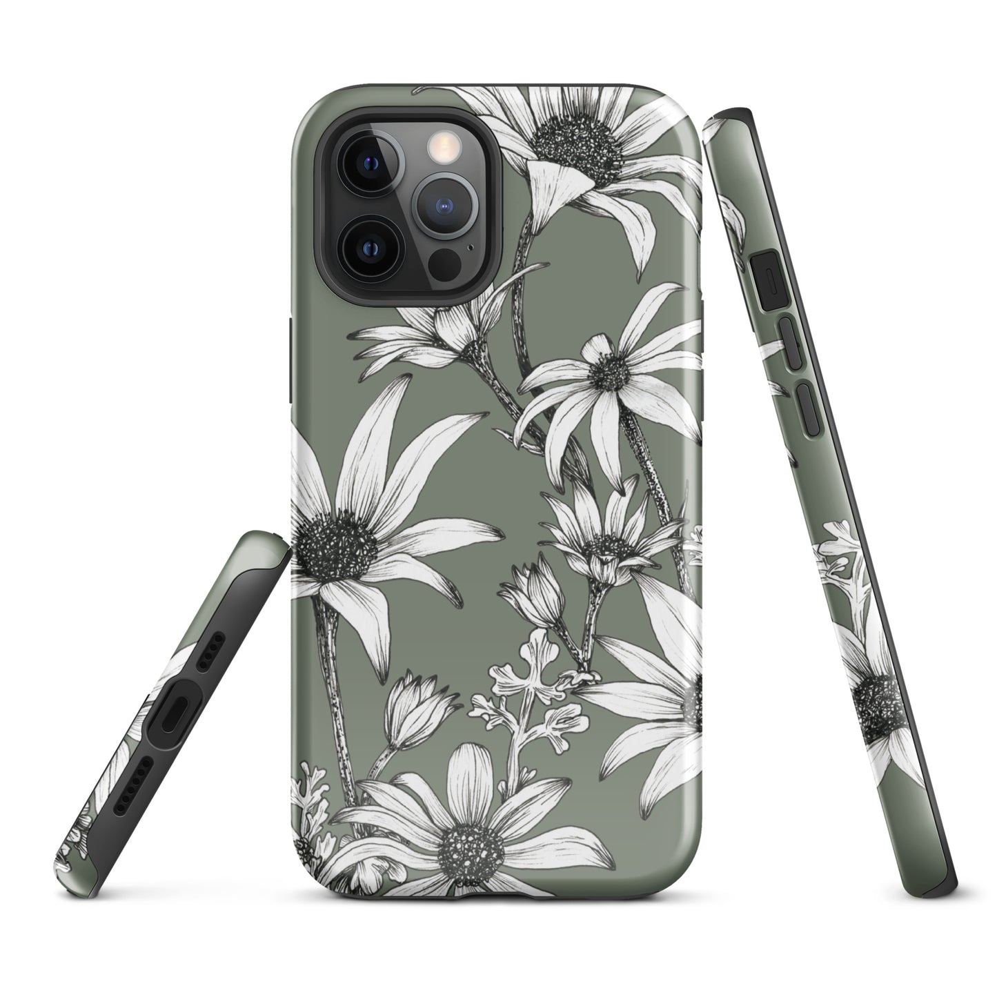 Tough Case for iPhone® 11/12/13/14/15 | Flannel Flower Dark Sage