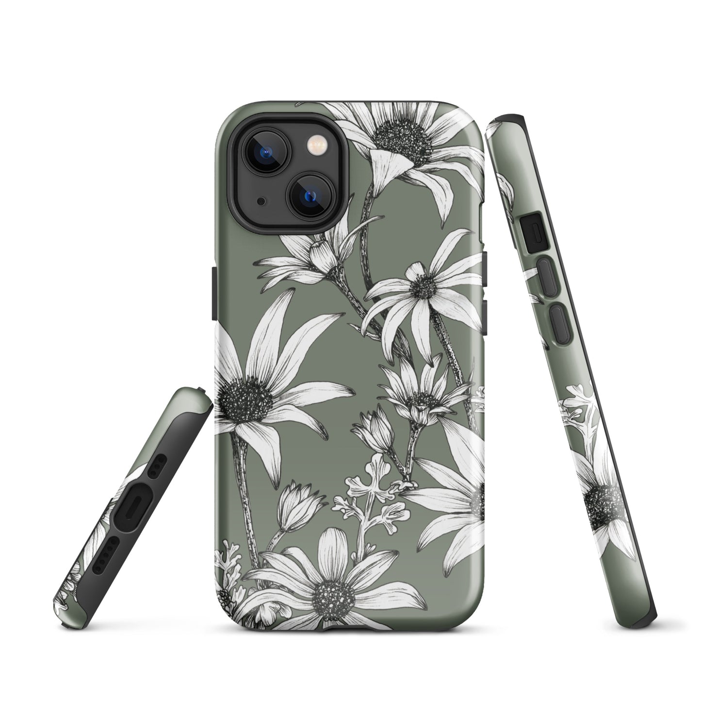 Tough Case for iPhone® 11/12/13/14/15 | Flannel Flower Dark Sage