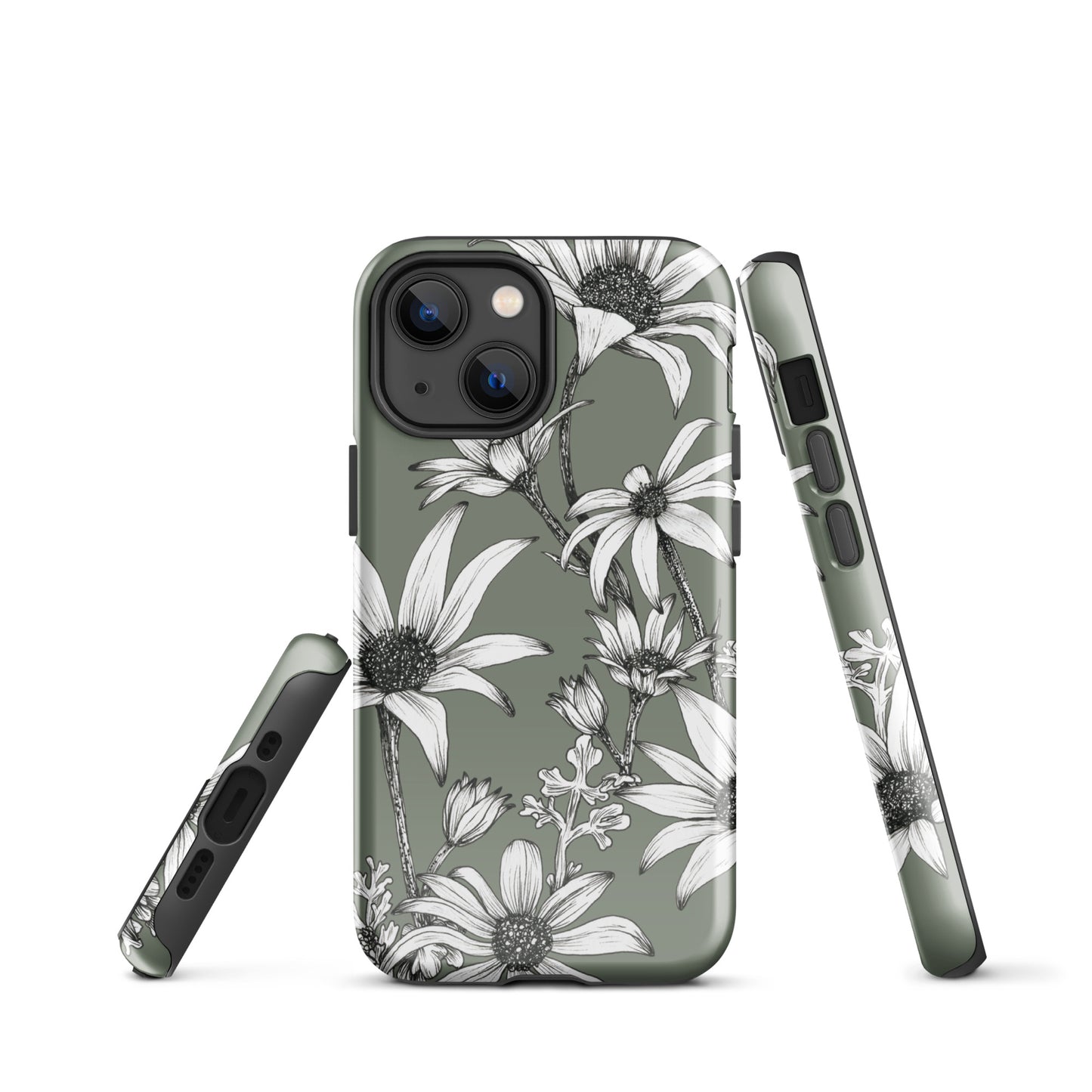 Tough Case for iPhone® 11/12/13/14/15 | Flannel Flower Dark Sage