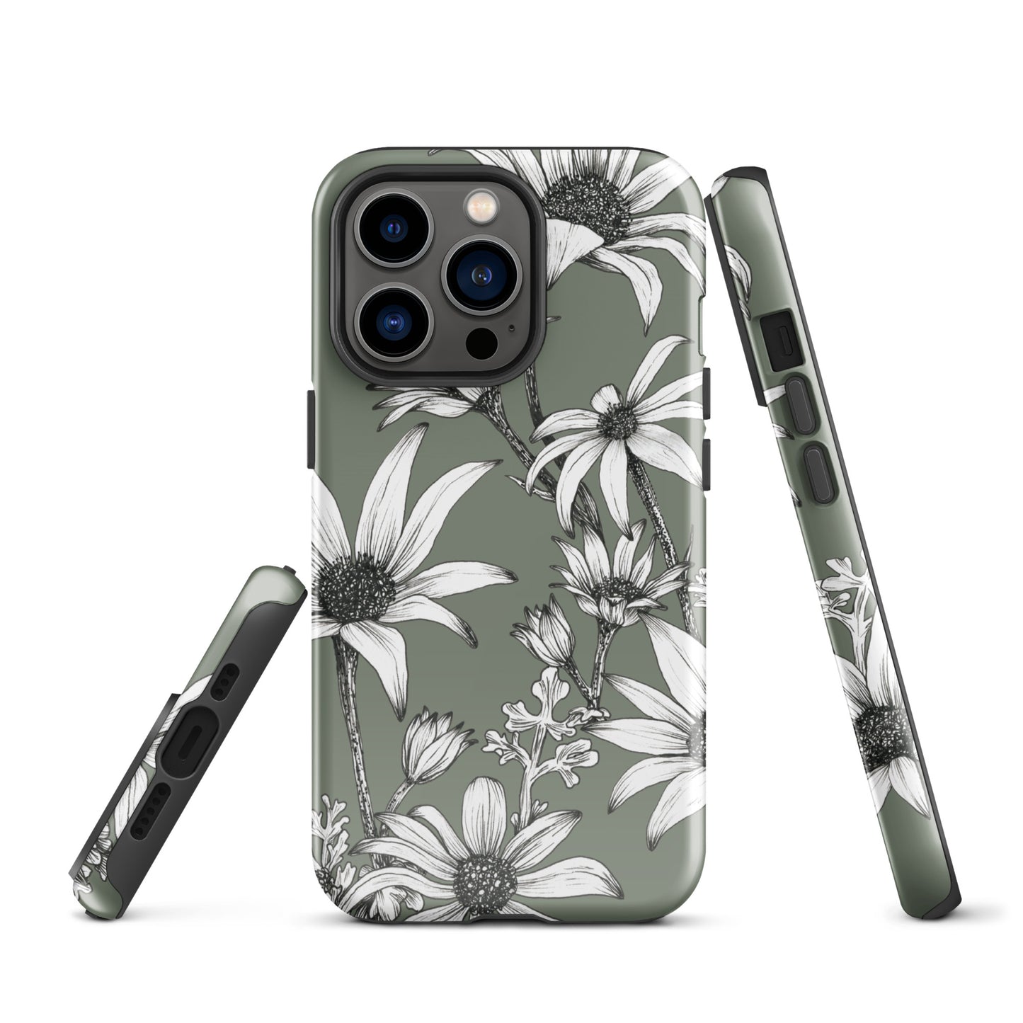 Tough Case for iPhone® 11/12/13/14/15 | Flannel Flower Dark Sage