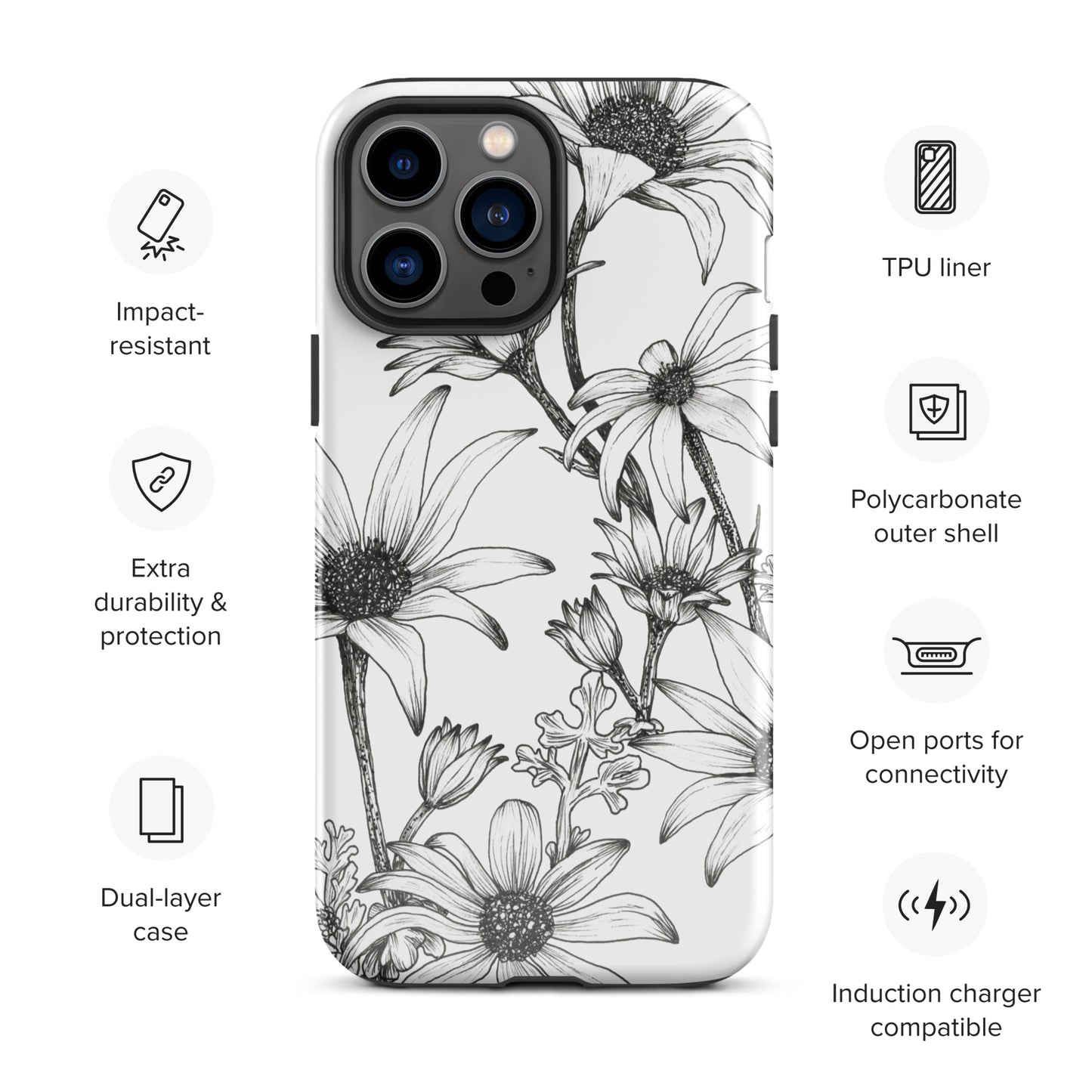 Tough Case for iPhone® 11/12/13/14/15 | Flannel Flower White