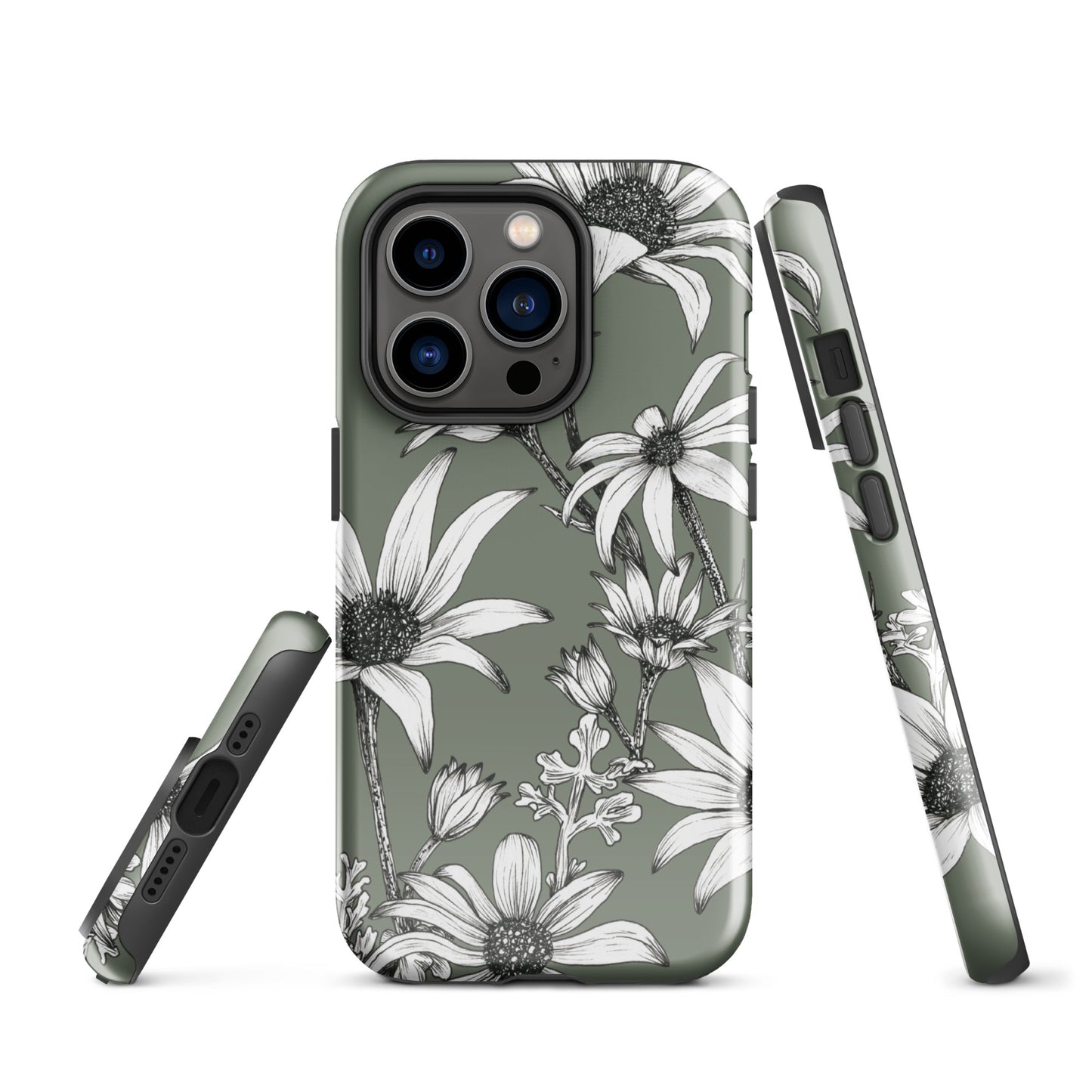 Tough Case for iPhone® 11/12/13/14/15 | Flannel Flower Dark Sage