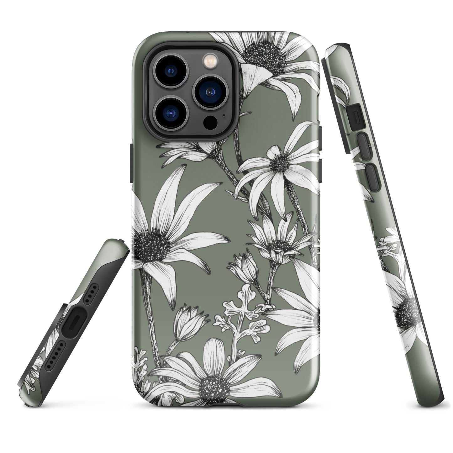 Tough Case for iPhone® 11/12/13/14/15 | Flannel Flower Dark Sage