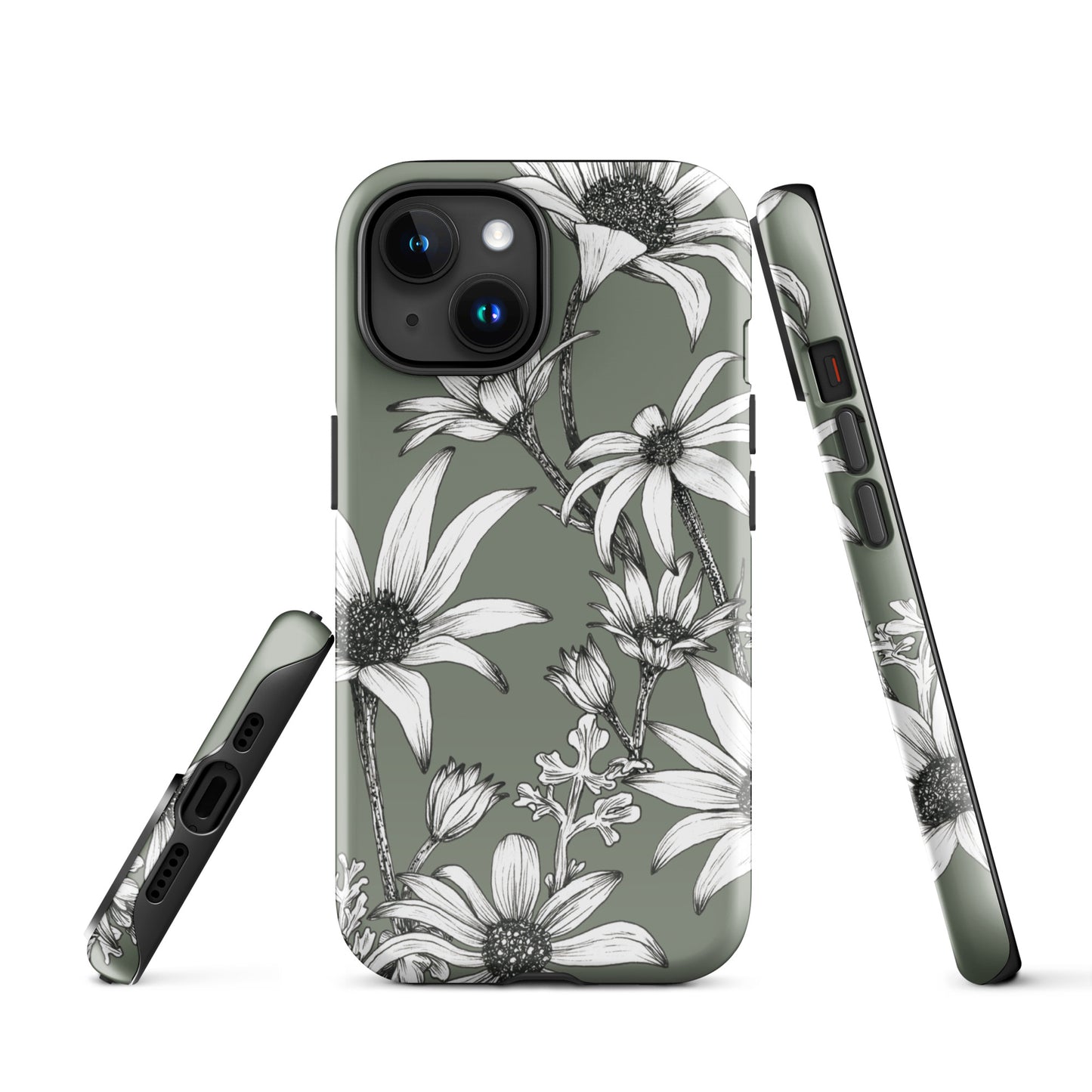 Tough Case for iPhone® 11/12/13/14/15 | Flannel Flower Dark Sage