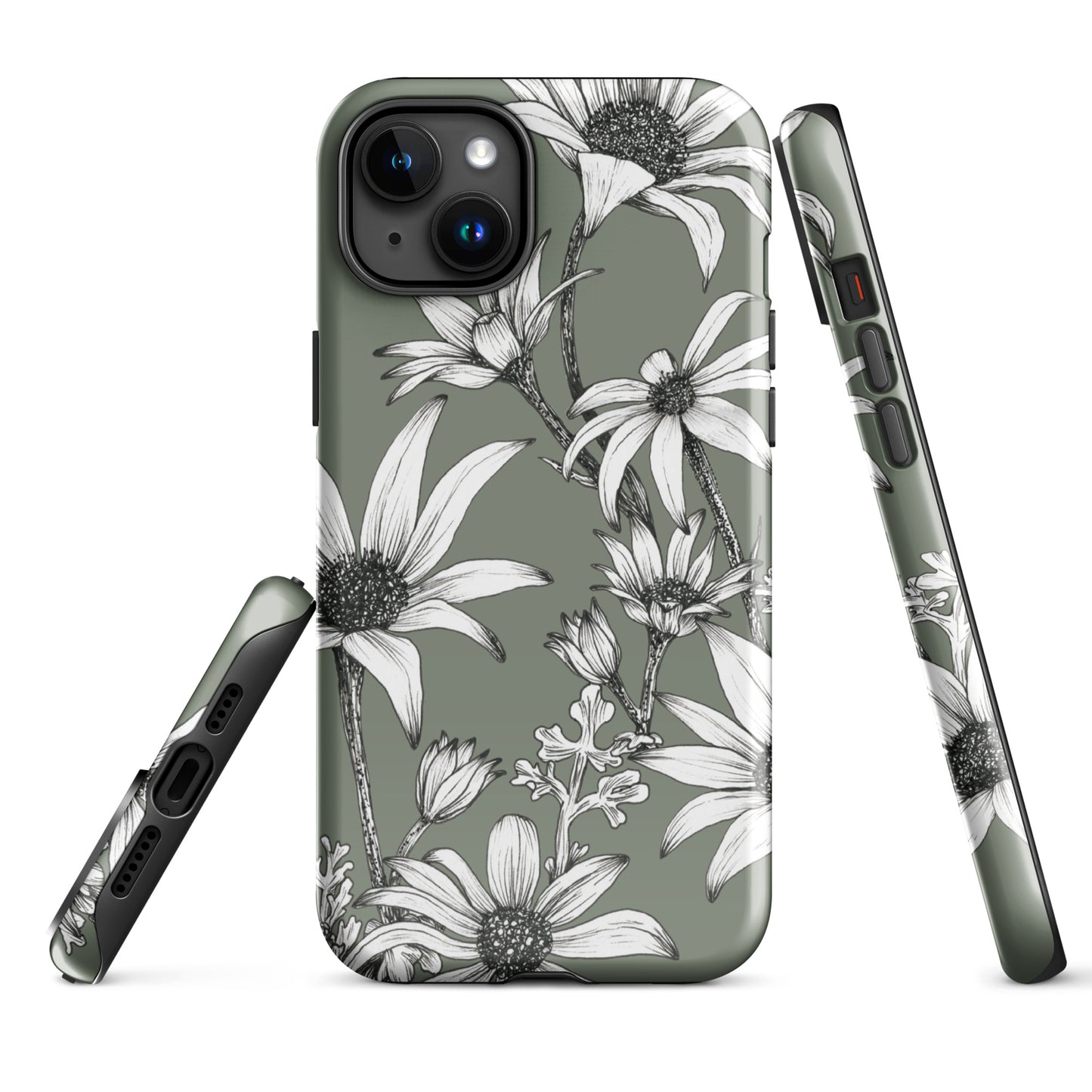 Tough Case for iPhone® 11/12/13/14/15 | Flannel Flower Dark Sage