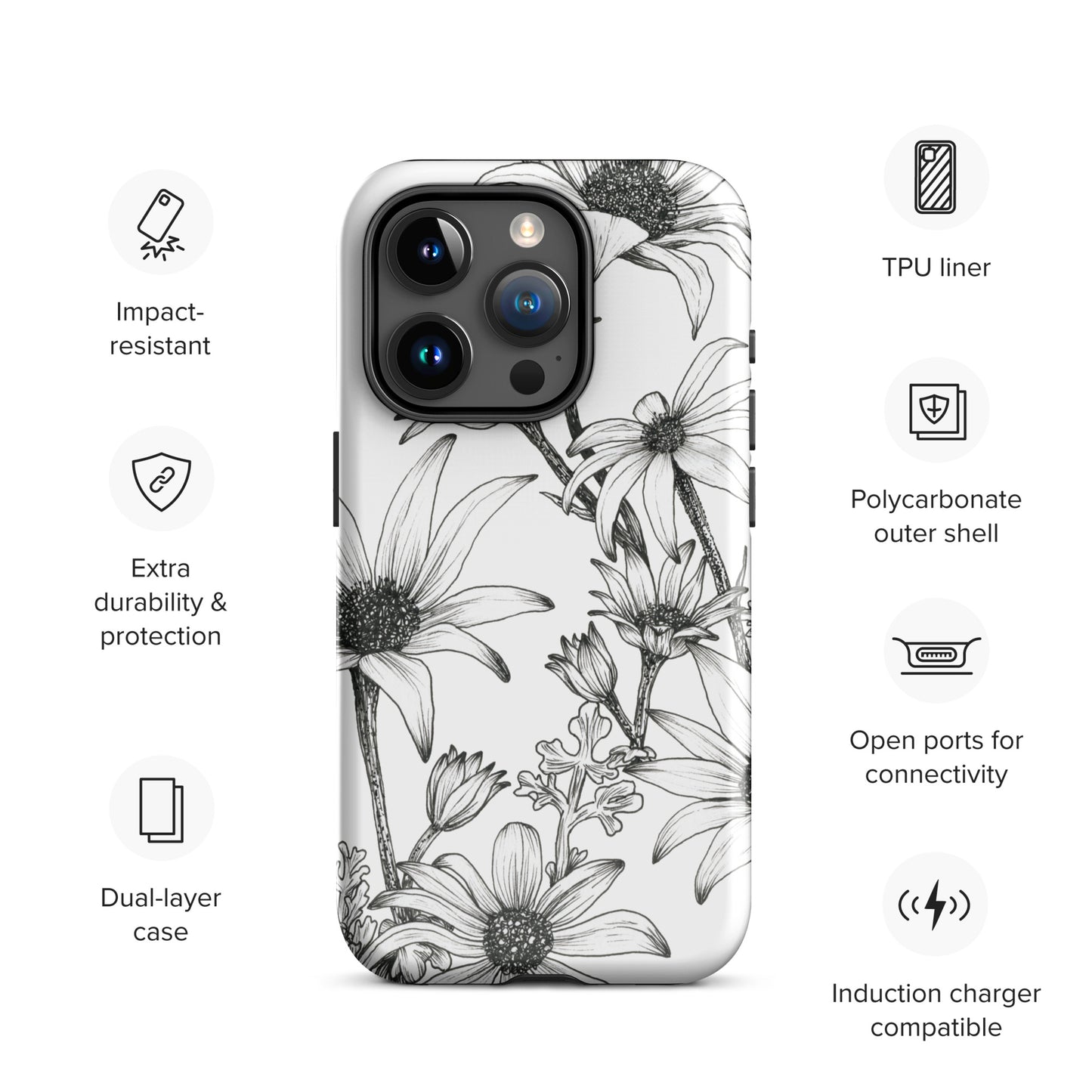 Tough Case for iPhone® 11/12/13/14/15 | Flannel Flower White