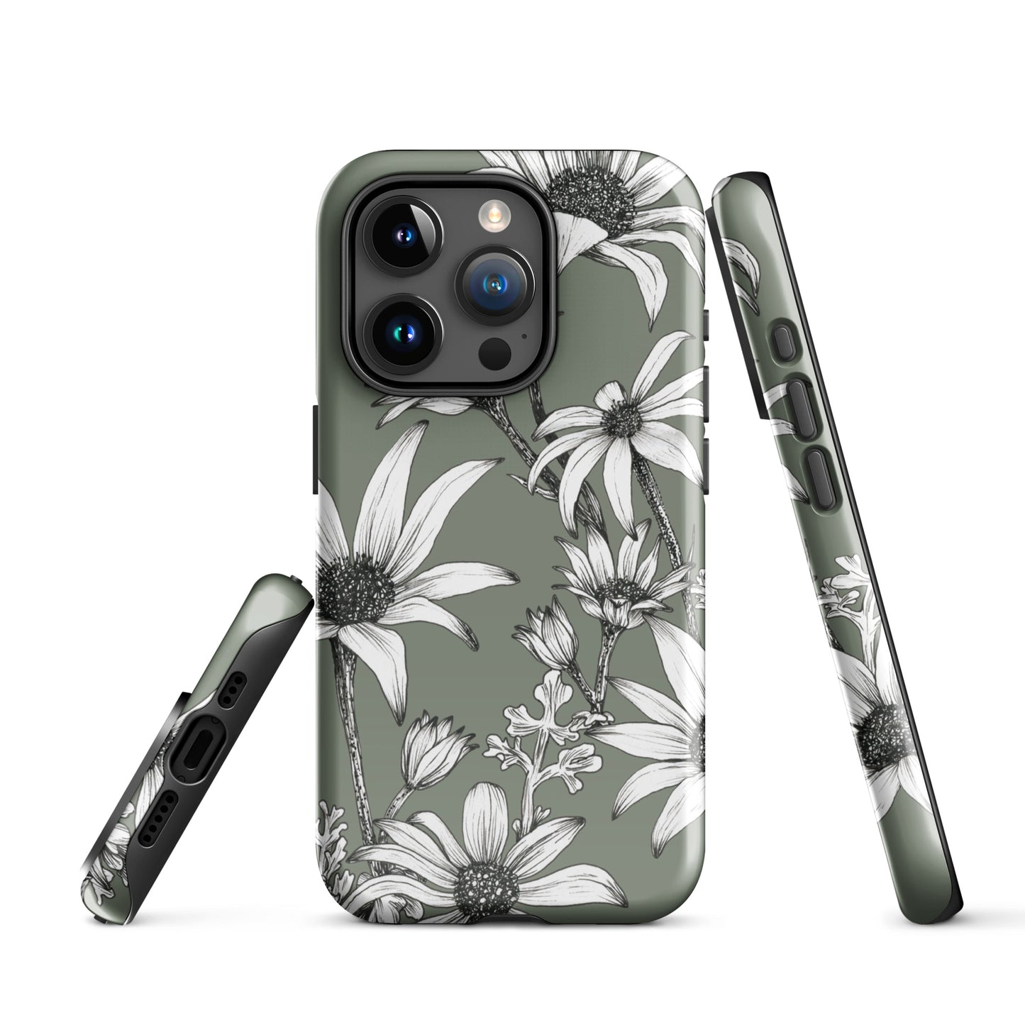 Tough Case for iPhone® 11/12/13/14/15 | Flannel Flower Dark Sage