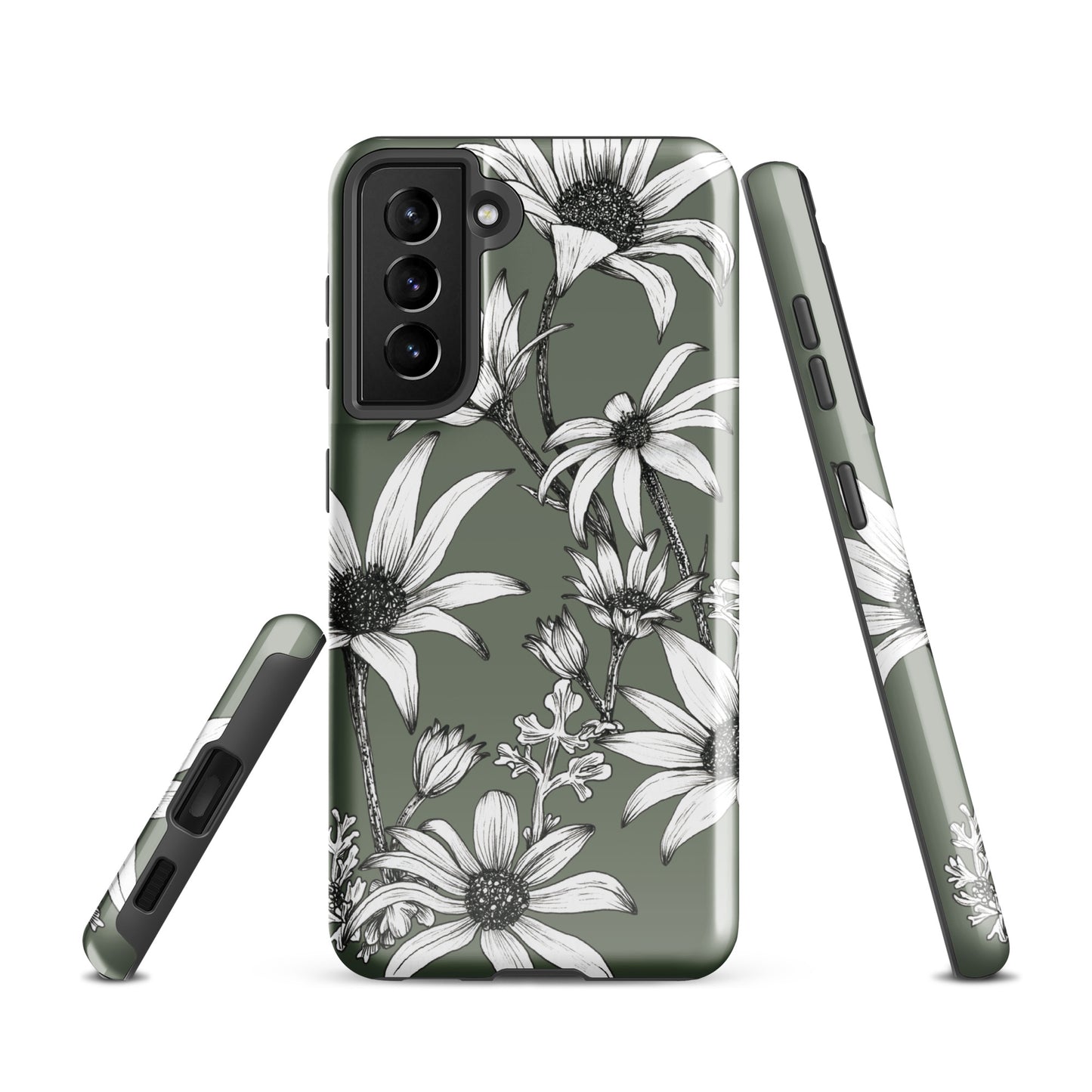 Tough case for Samsung® S10 - S24 Flannel Flower Dark Sage